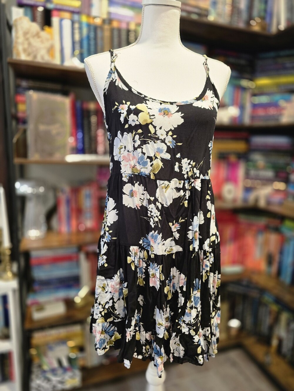 Brandy Melville Floral Black Spaghetti Strap Dress